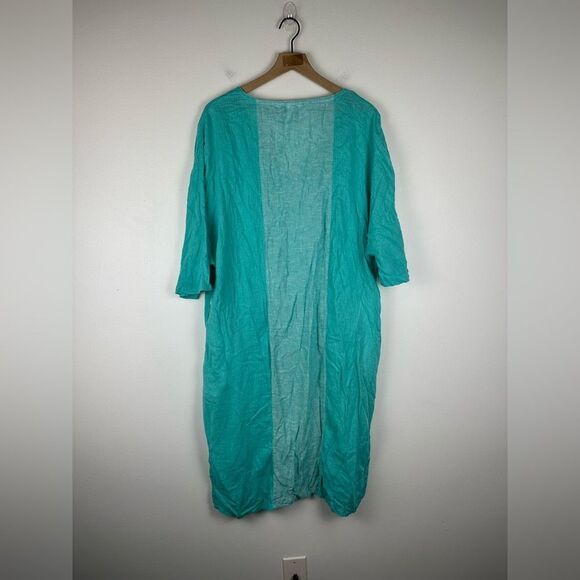 Sigrid Olsen Caftan Linen Blend Tassel Aqua CoverUp Pockets Dress Women’s Sz M - Picture 6 of 7